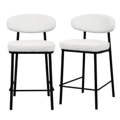 Drawer RODE Lot de 2 chaises de bar en tissu bouclette, bois et métal H65cm