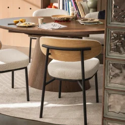 Drawer RODE Lot de 2 chaises en tissu bouclette, bois et métal