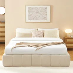 No name ROMEO Lit coffre en tissu chenille 160x200cm