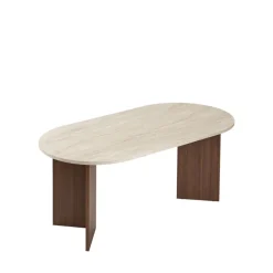 Drawer SAM Table à manger 8 personnes ovale en bois et effet travertin