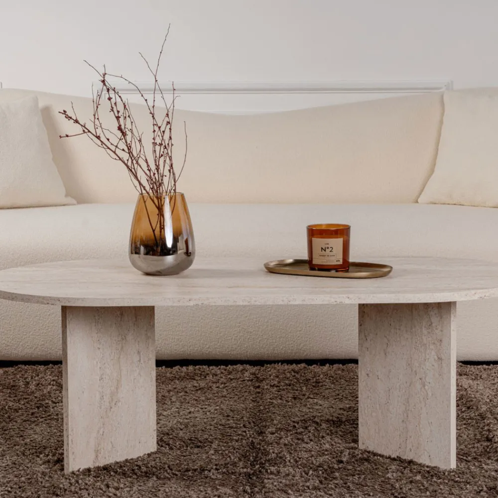 Drawer SAM Table basse ovale effet travertin 119x60cm
