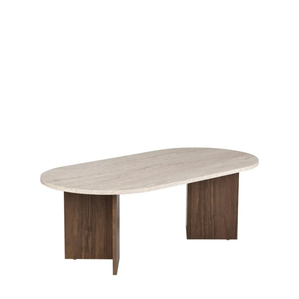 Drawer SAM Table basse ovale en bois et effet travertin