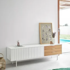 Teulat SIERRA Meuble TV 2 portes, 3 tiroirs en bois L180cm