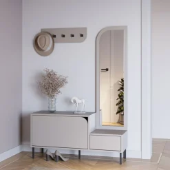 No name SILVAR Meuble d'entrée 2 portes avec miroir et portant en bois et métal H172cm