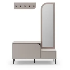 No name SILVAR Meuble d'entrée 2 portes avec miroir et portant en bois et métal H172cm