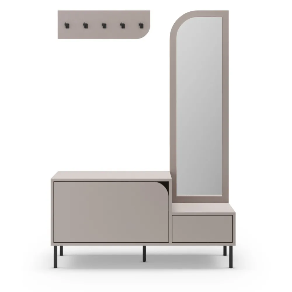 No name SILVAR Meuble d'entrée 2 portes avec miroir et portant en bois et métal H172cm