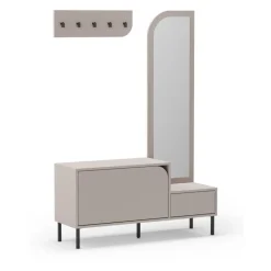 No name SILVAR Meuble d'entrée 2 portes avec miroir et portant en bois et métal H172cm