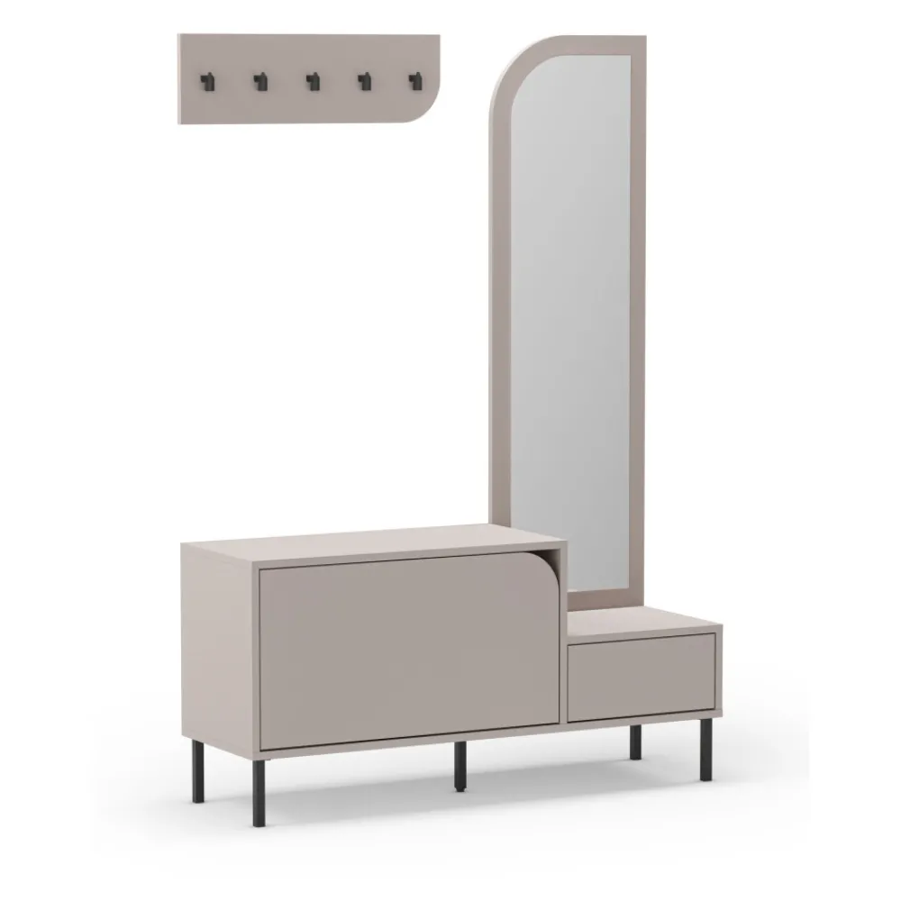 No name SILVAR Meuble d'entrée 2 portes avec miroir et portant en bois et métal H172cm