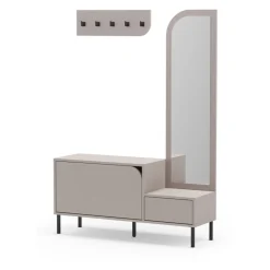 No name SILVAR Meuble d'entrée 2 portes avec miroir et portant en bois et métal H172cm