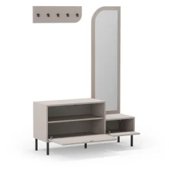 No name SILVAR Meuble d'entrée 2 portes avec miroir et portant en bois et métal H172cm