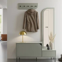 No name SILVAR Meuble d'entrée 2 portes avec miroir et portant en bois et métal H172cm
