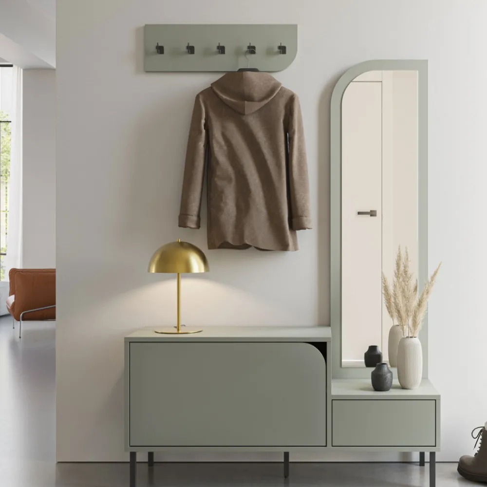 No name SILVAR Meuble d'entrée 2 portes avec miroir et portant en bois et métal H172cm