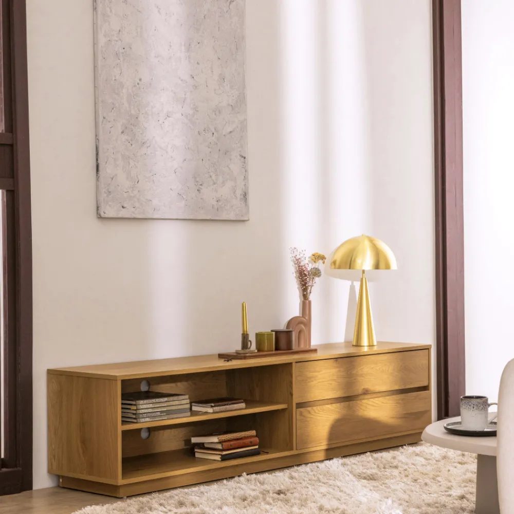 Drawer SINCE Meuble tv 2 tiroirs, 2 niches en bois L180cm