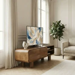 Drawer SIRA Meuble tv 2 portes en bois massif L140cm