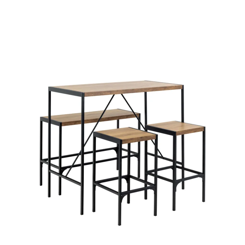 Drawer SKAL Ensemble table de bar pour 4 personnes en bois et métal H105cm