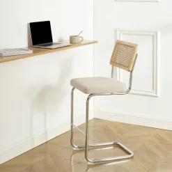 No name SKANA Lot de 2 chaises de bar en velours côtelé pieds chrome H66cm