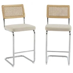 No name SKANA Lot de 2 chaises de bar en velours côtelé pieds chrome H66cm