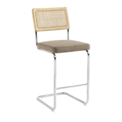 No name SKANA Lot de 2 chaises de bar en velours côtelé pieds chrome H66cm