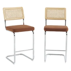 No name SKANA Lot de 2 chaises de bar en velours côtelé pieds chrome H66cm
