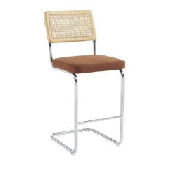 No name SKANA Lot de 2 chaises de bar en velours côtelé pieds chrome H66cm