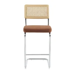 No name SKANA Lot de 2 chaises de bar en velours côtelé pieds chrome H66cm