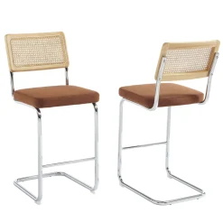 No name SKANA Lot de 2 chaises de bar en velours côtelé pieds chrome H66cm