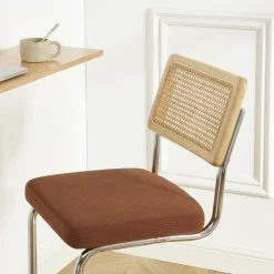 No name SKANA Lot de 2 chaises de bar en velours côtelé pieds chrome H66cm