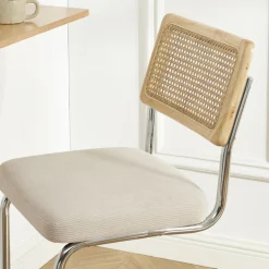 No name SKANA Lot de 2 chaises de bar en velours côtelé pieds chrome H66cm
