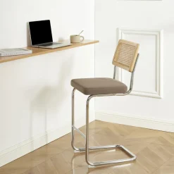 No name SKANA Lot de 2 chaises de bar en velours côtelé pieds chrome H66cm
