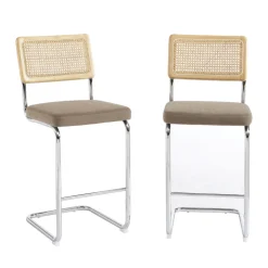 No name SKANA Lot de 2 chaises de bar en velours côtelé pieds chrome H66cm