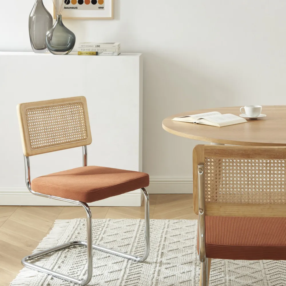No name SKANA Lot de 2 chaises en velours côtelé pieds chrome