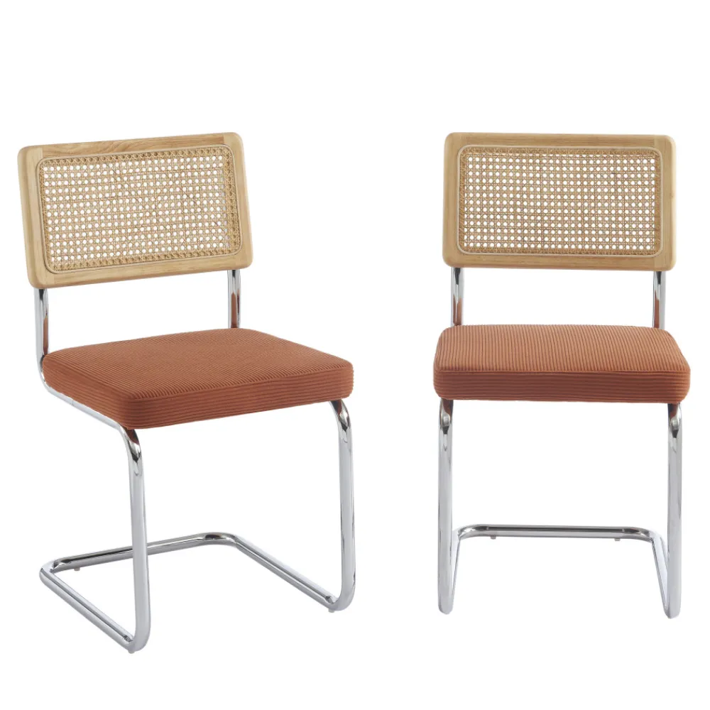 No name SKANA Lot de 2 chaises en velours côtelé pieds chrome