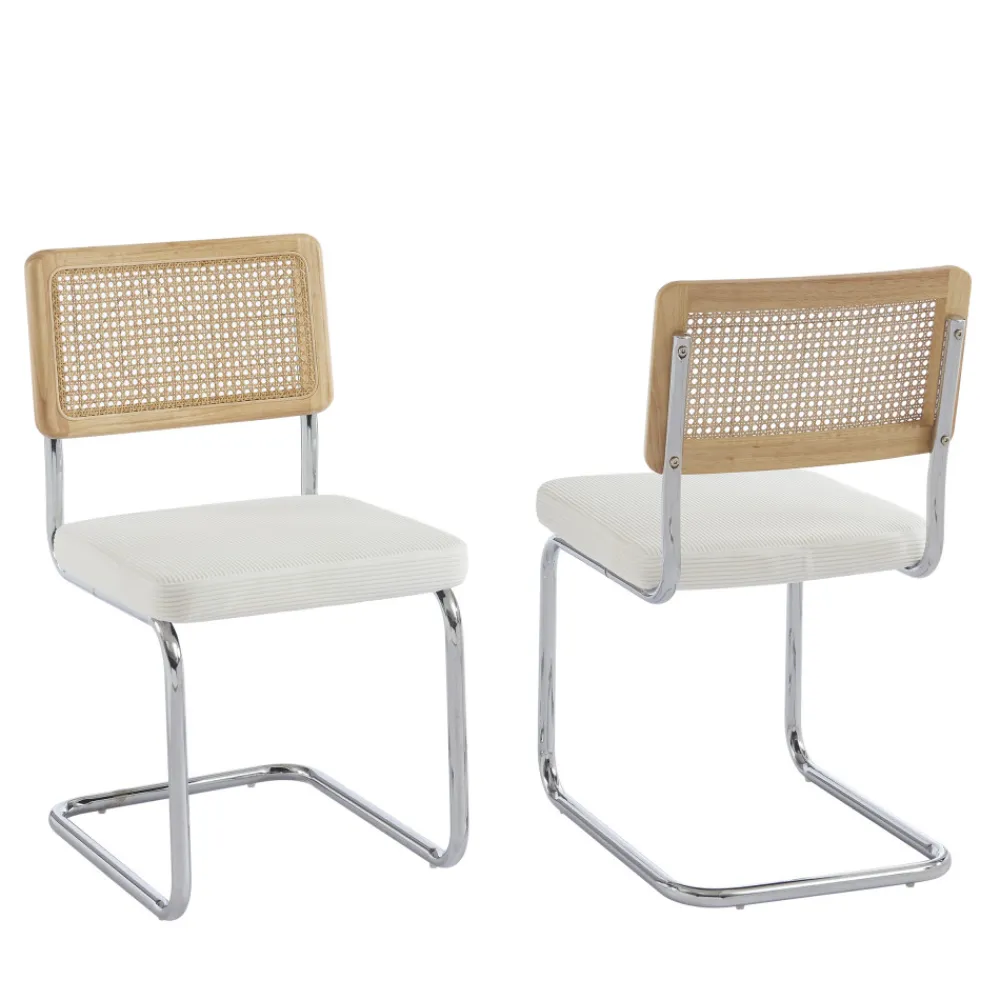 No name SKANA Lot de 2 chaises en velours côtelé pieds chrome