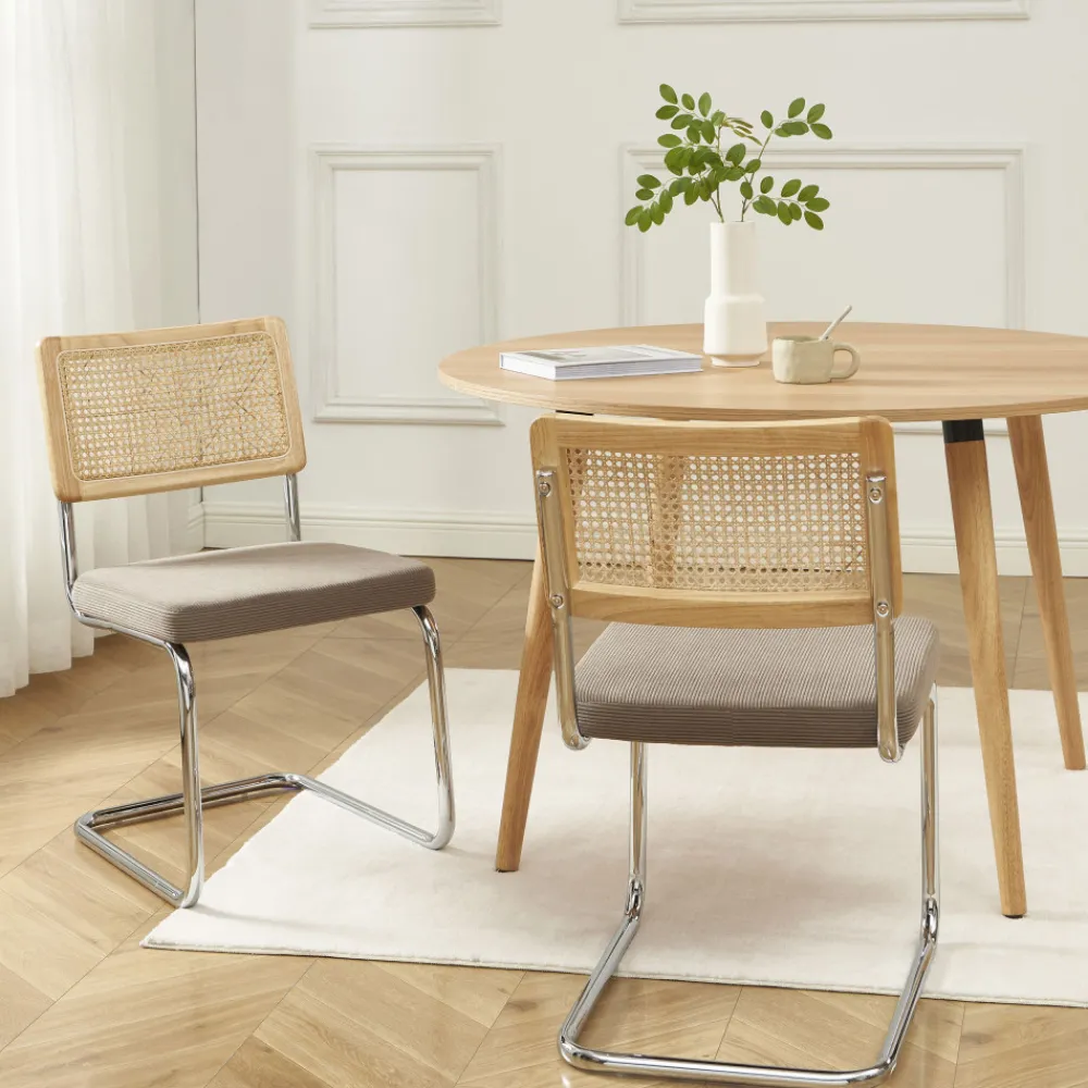 No name SKANA Lot de 2 chaises en velours côtelé pieds chrome