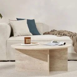 Drawer SOHO Table basse ronde en effet travertin ø90cm