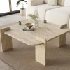 Drawer SOLENI Table basse effet travertin 90x90cm