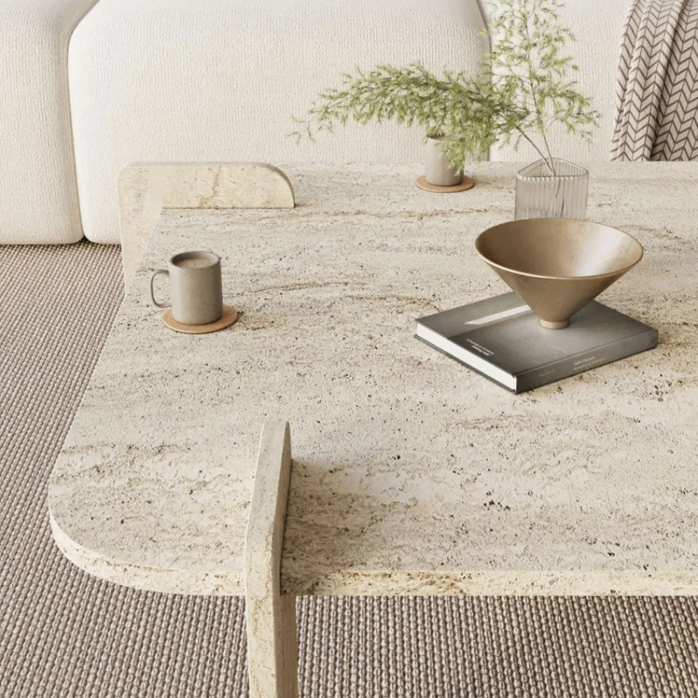 Drawer SOLENI Table basse effet travertin 90x90cm