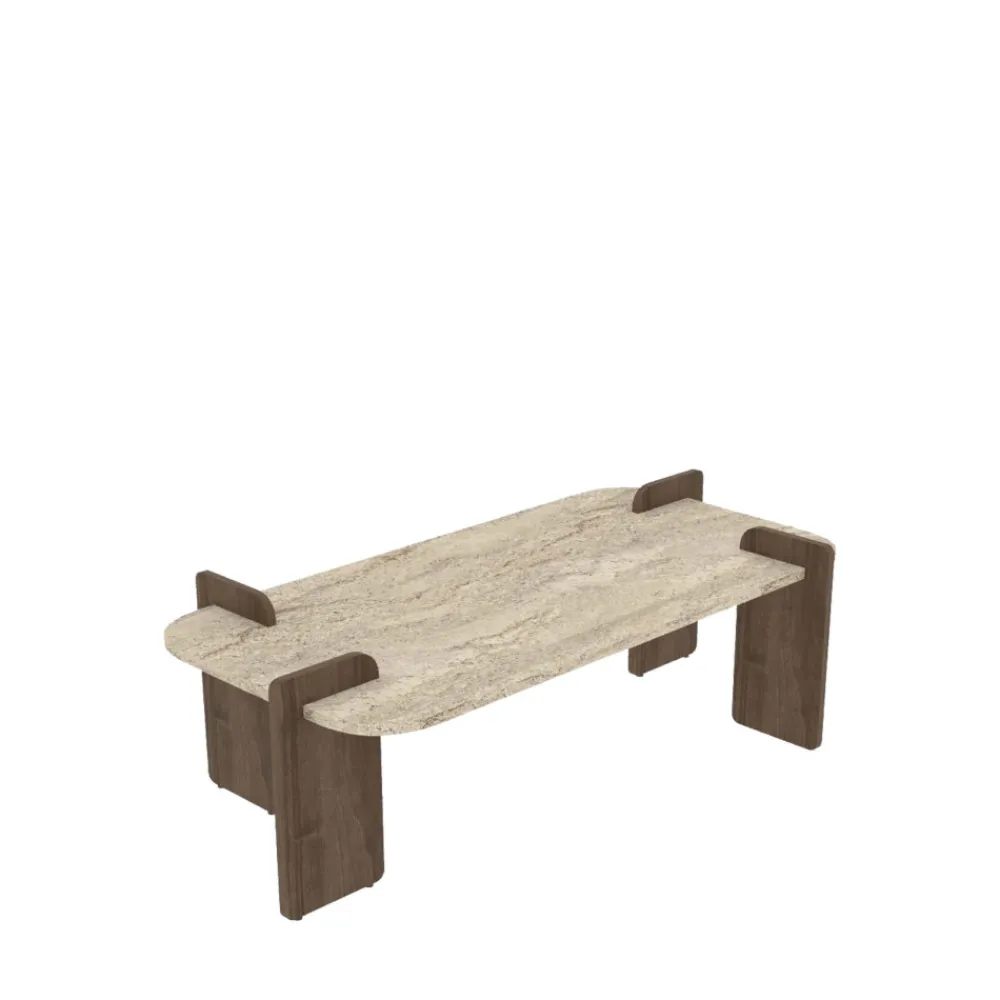 Drawer SOLENI Table basse en bois et effet travertin 120x60cm