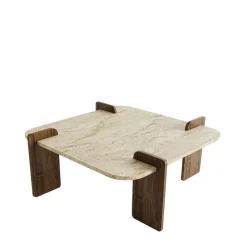 Drawer SOLENI Table basse en bois et effet travertin 90x90cm
