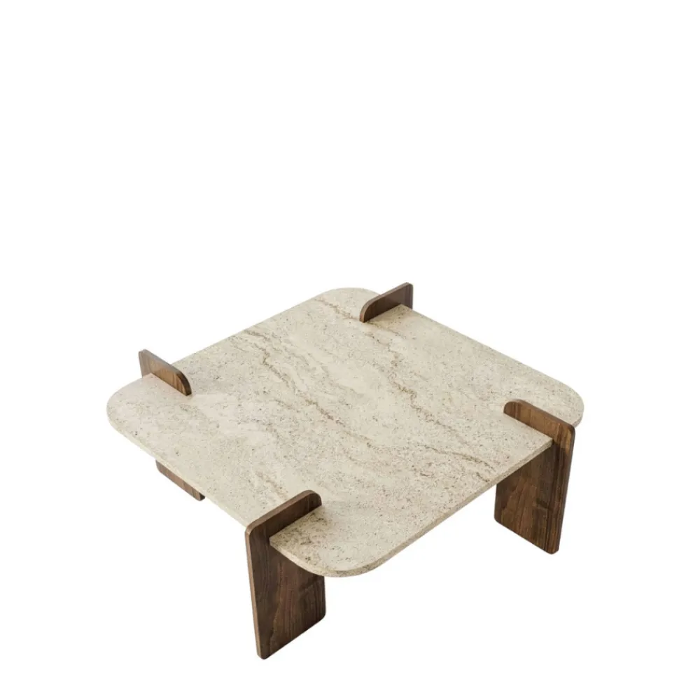 Drawer SOLENI Table basse en bois et effet travertin 90x90cm