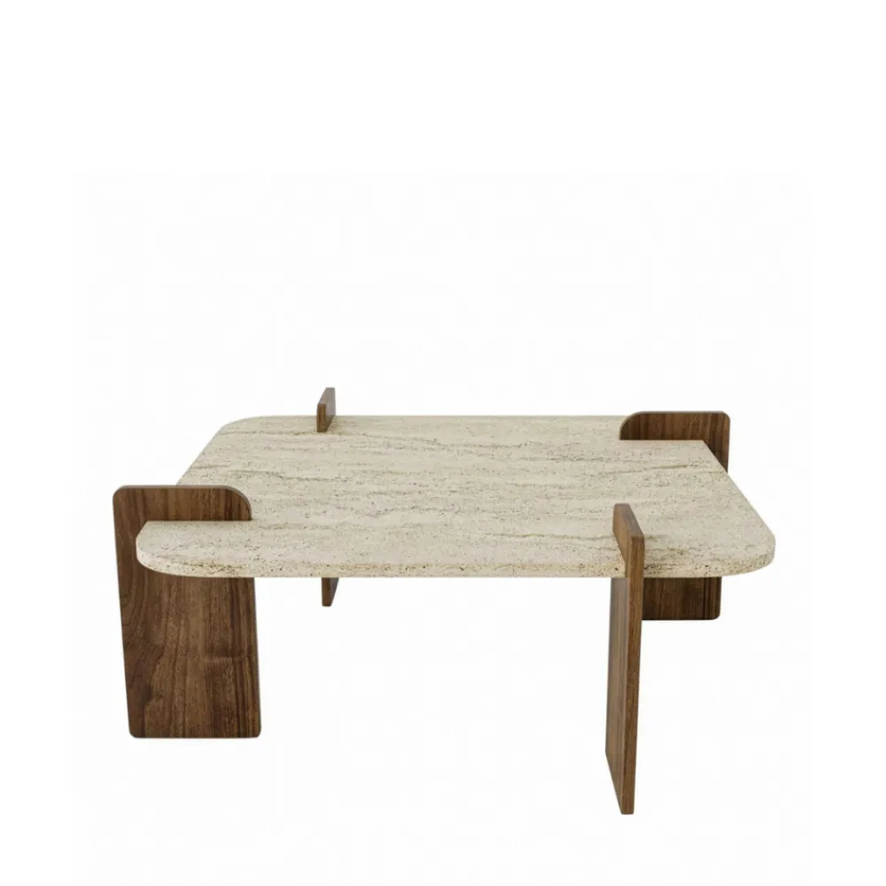 Drawer SOLENI Table basse en bois et effet travertin 90x90cm