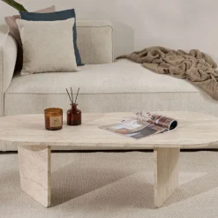 Drawer SOMA Table basse ovale effet travertin 130x65cm