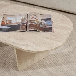 Drawer SOMA Table basse ovale effet travertin 130x65cm
