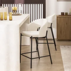Drawer SOREN Lot de 2 chaises de bar en tissu bouclette et métal H65cm