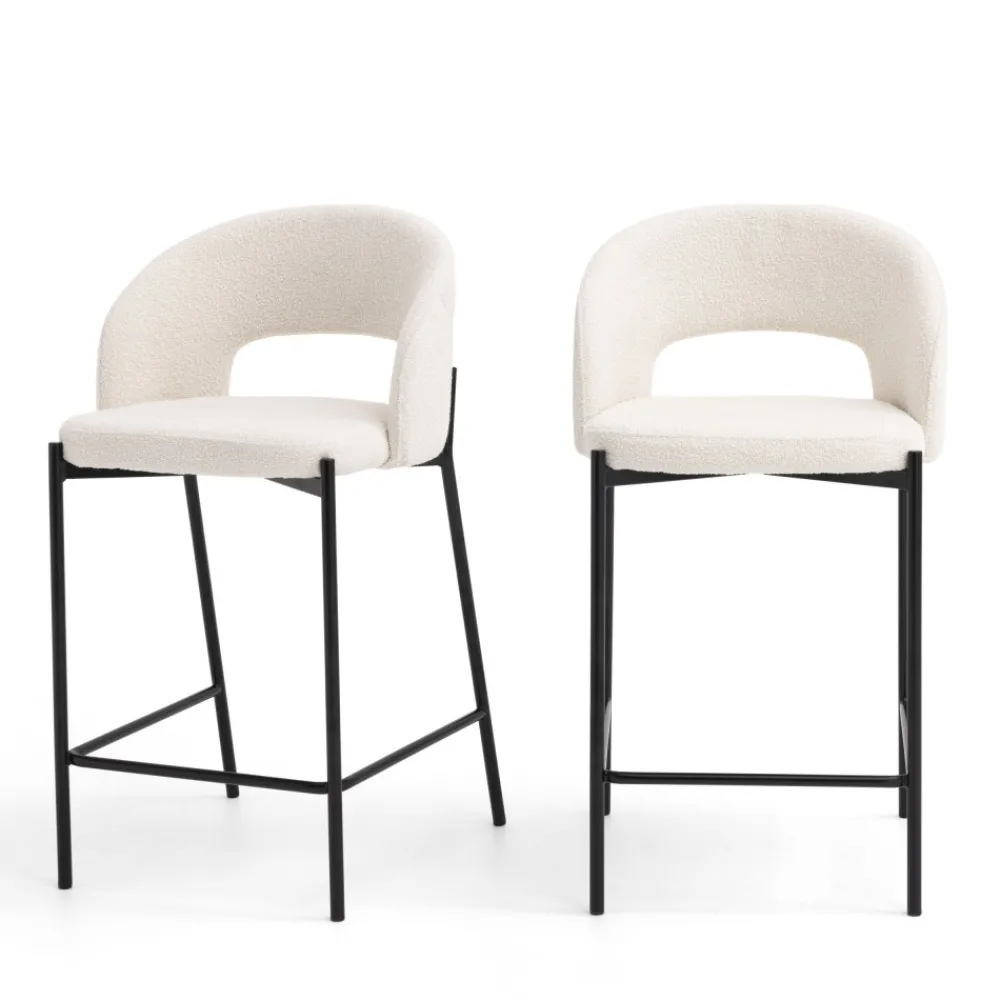 Drawer SOREN Lot de 2 chaises de bar en tissu bouclette et métal H65cm