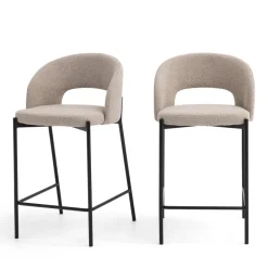 Drawer SOREN Lot de 2 chaises de bar en tissu bouclette et métal H65cm