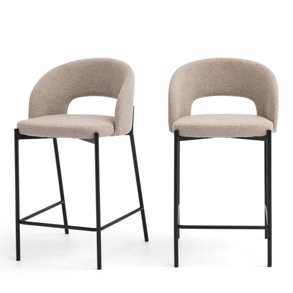 Drawer SOREN Lot de 2 chaises de bar en tissu bouclette et métal H65cm