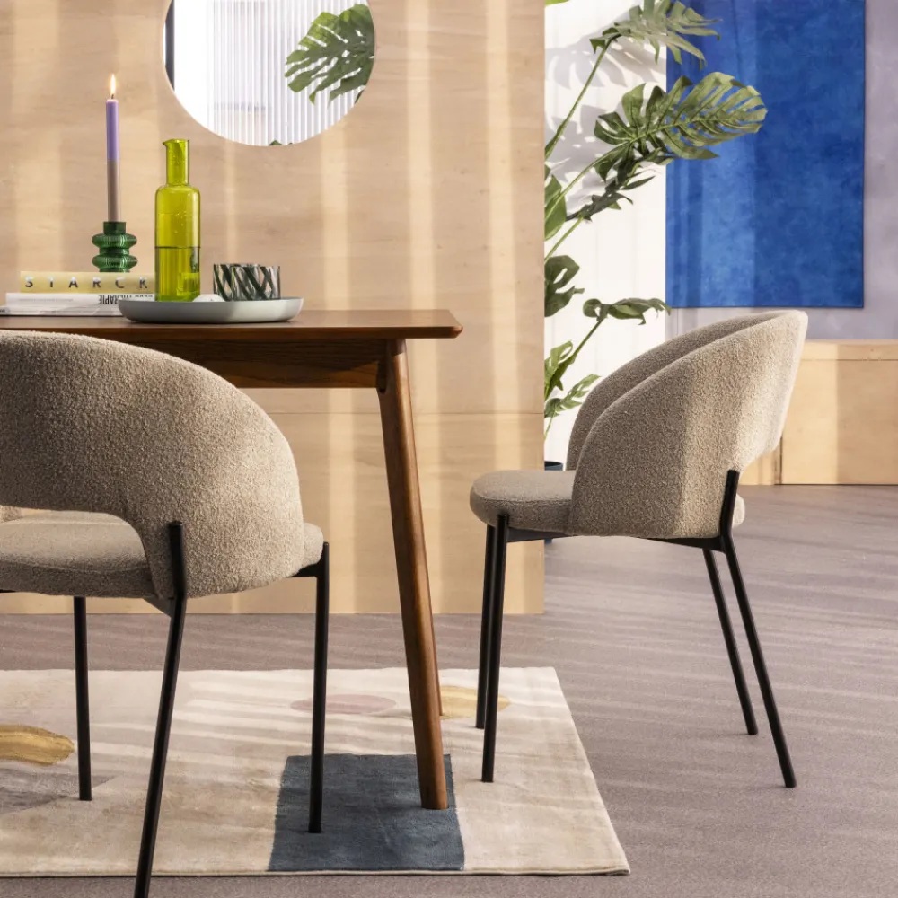 Drawer SOREN Lot de 2 chaises en tissu bouclette et métal
