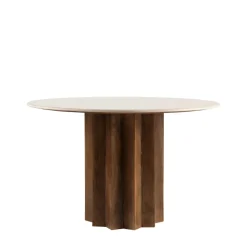 Drawer SORONG Table à manger 4 personnes ronde en marbre et bois massif