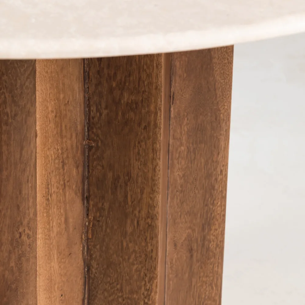 Drawer SORONG Table à manger 4 personnes ronde en marbre et bois massif